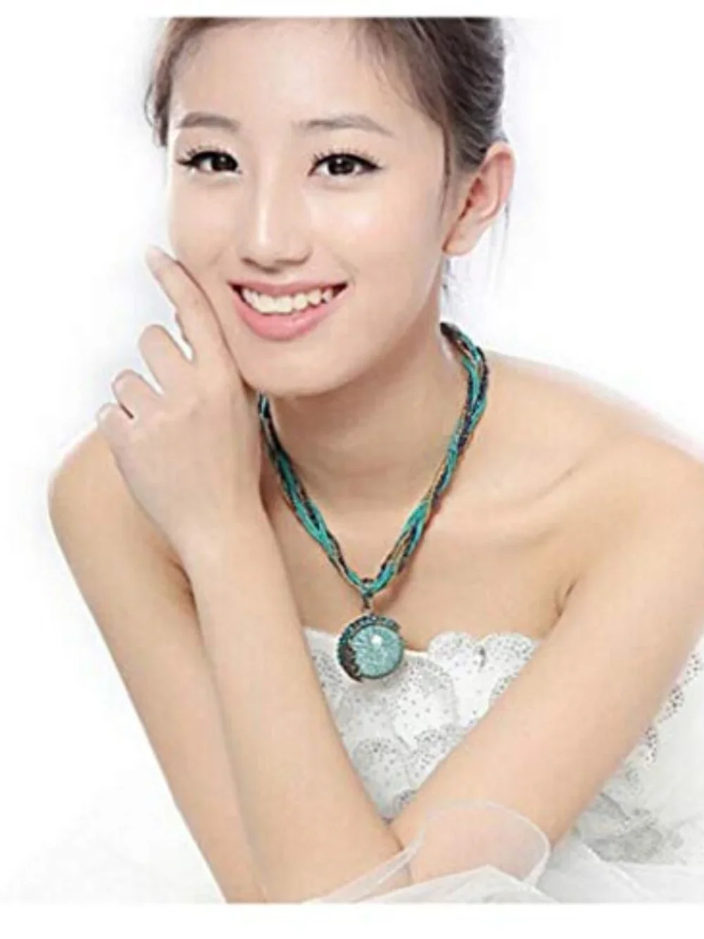 Women Lady Handmade Retro Vintage Bohemian Style Twist Woven Rope Chain Turquois